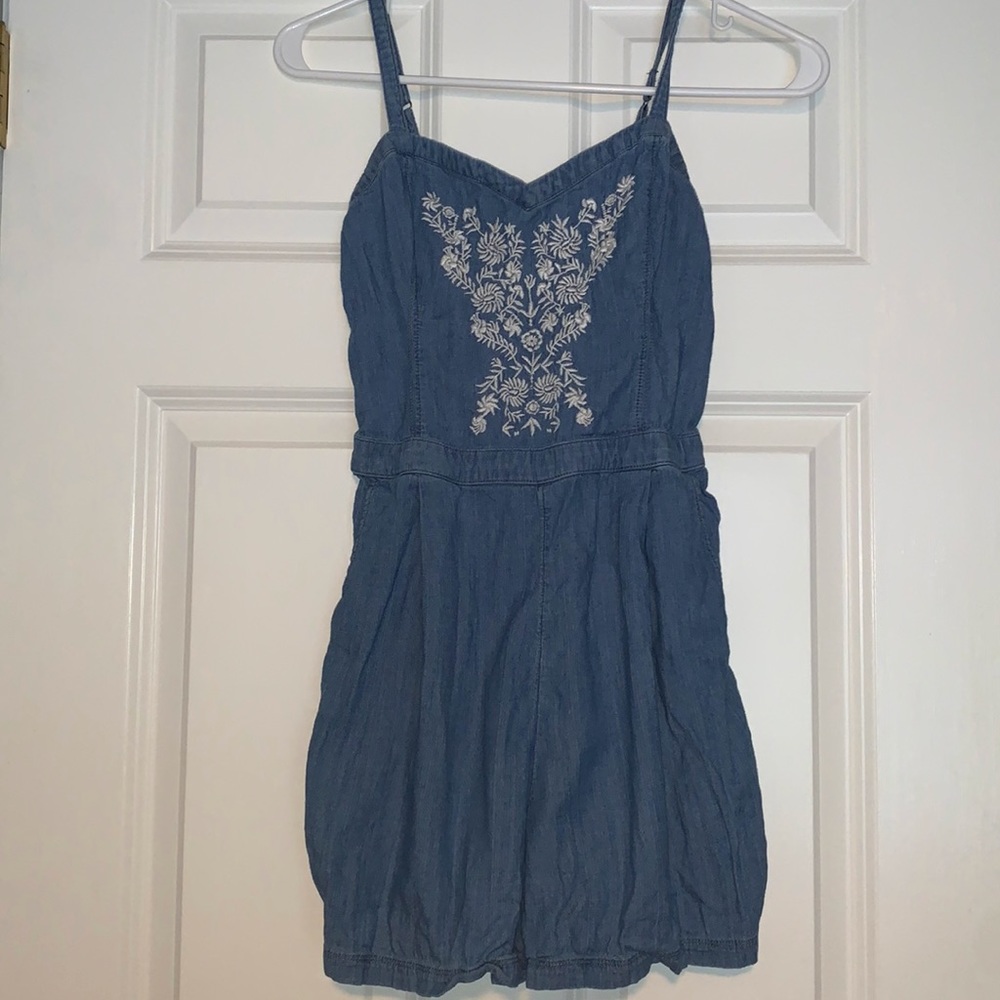 Embroidered Denim Romper